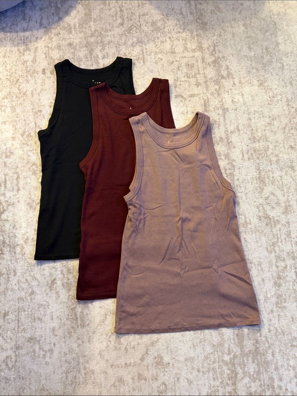 a new day Ribbed Tank Top Trio - Black, Burgundy, Taupe